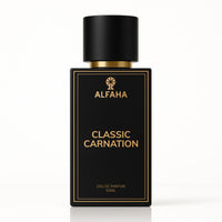 Classic Carnation by ALFAHA – 50ml women’s perfume bottle, floral spicy Eau de Parfum on white background