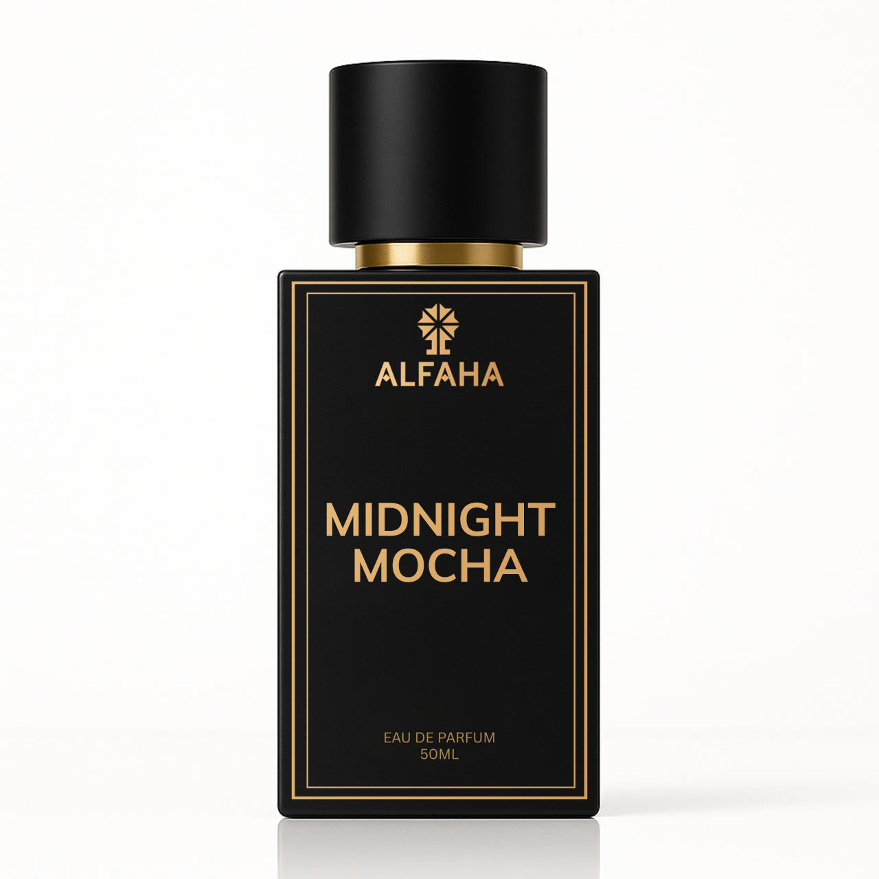 Midnight Mocha by ALFAHA – 50ml women’s perfume bottle, gourmand floral Eau de Parfum on white background