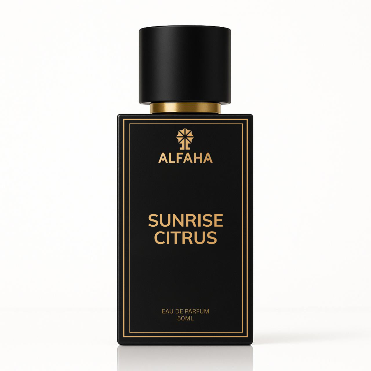 Sunrise Citrus by ALFAHA – 50ml unisex perfume bottle, fresh citrus Eau de Parfum on white background