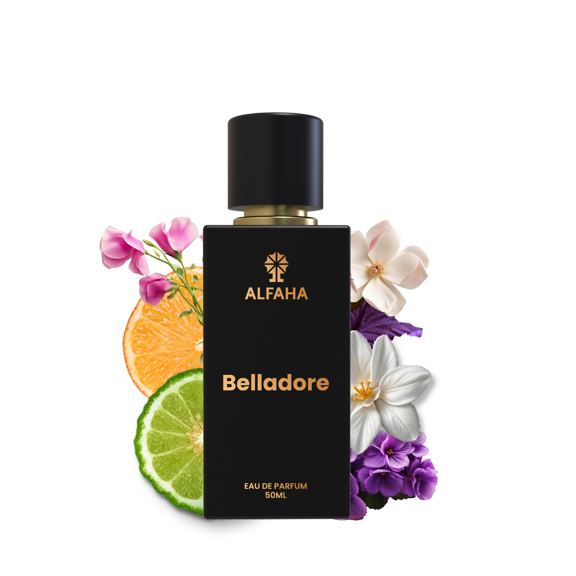 ALFAHA™ Belladore Eau De Parfum 50ml bottle – a luxurious, floral-fruity fragrance for women, crafted for lasting romance and elegance.