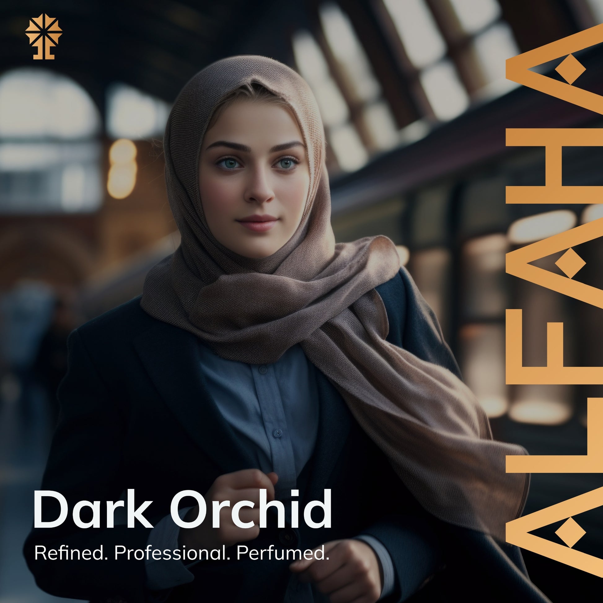 ALFAHA™ Dark Orchid in a professional lifestyle setting, ideal for the modern women entreprenuer with its exotic floral and woody notes that exude confidence and sophistication.