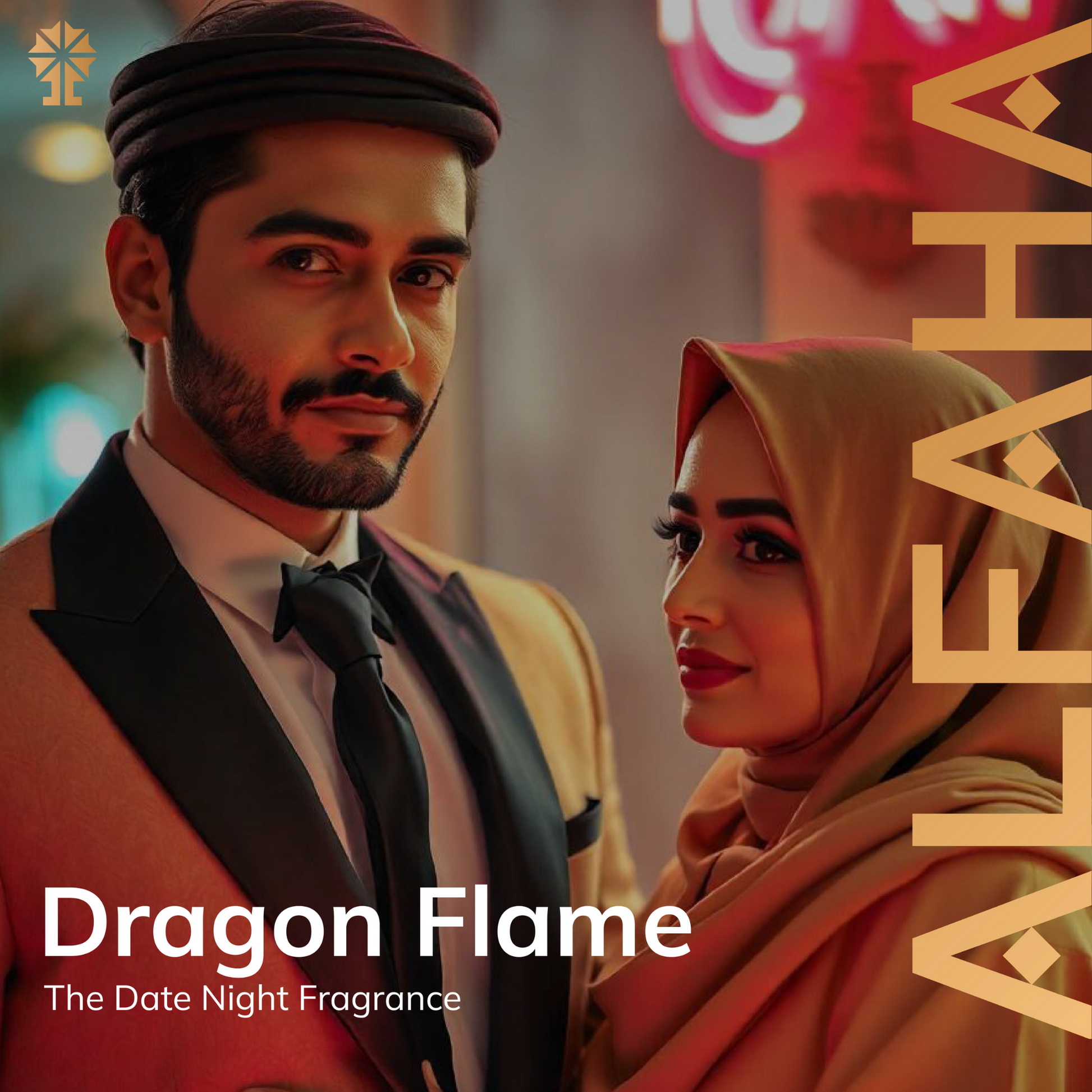 ALFAHA™ Dragon Flame featured in a romantic, candle-lit setting, evoking the fragrance’s warmth and allure for intimate evenings.