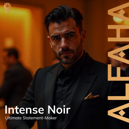 ALFAHA™ Intense Noir in an elegant, evening setting – ideal for men who want to make a statement at formal events, business dinners, or nights out.