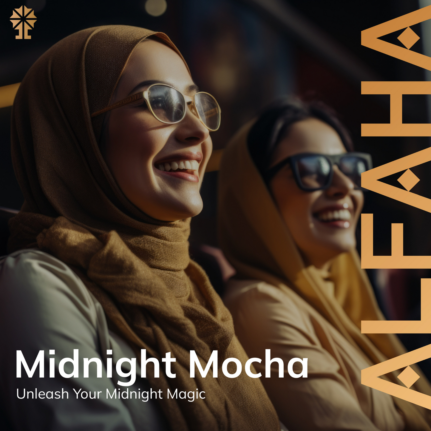 ALFAHA™ Midnight Mocha displayed in a cozy café setting, capturing the fragrance’s sweet, indulgent essence for casual outings and friendly gatherings.