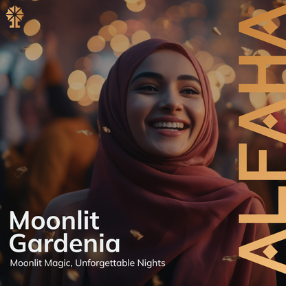 ALFAHA™ Moonlit Gardenia displayed in a serene, reflective setting, embodying the fragrance’s empowering and intimate character for moments of self-appreciation and celebration.