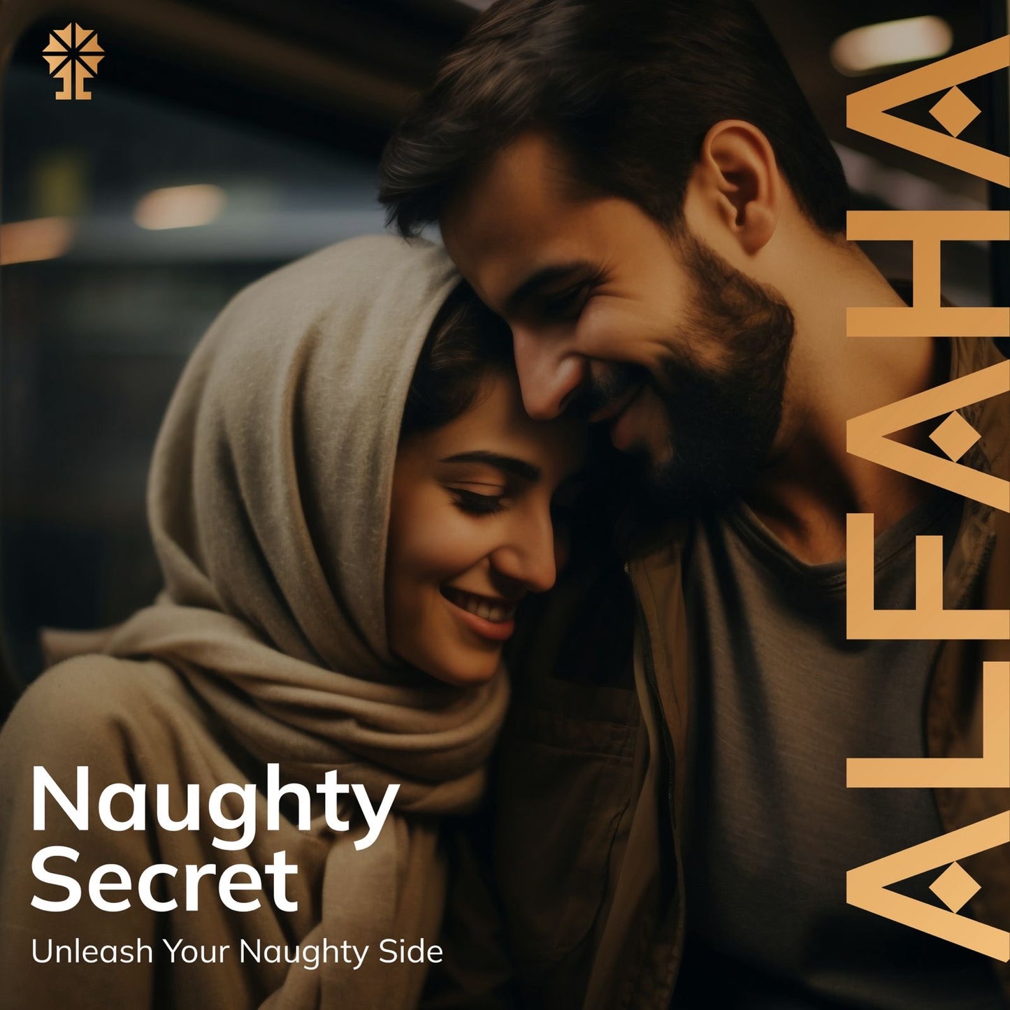 ALFAHA™ Naughty Secrets showcased in a romantic, dimly lit setting, perfect for a confident and sophisticated man’s date night fragrance.