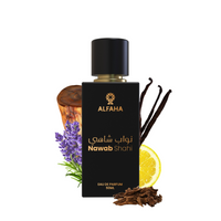 ALFAHA™ Nawab Shahi Eau De Parfum 50ml bottle – a regal, aromatic fragrance for men, featuring notes of oud, lavender, and warm woods.