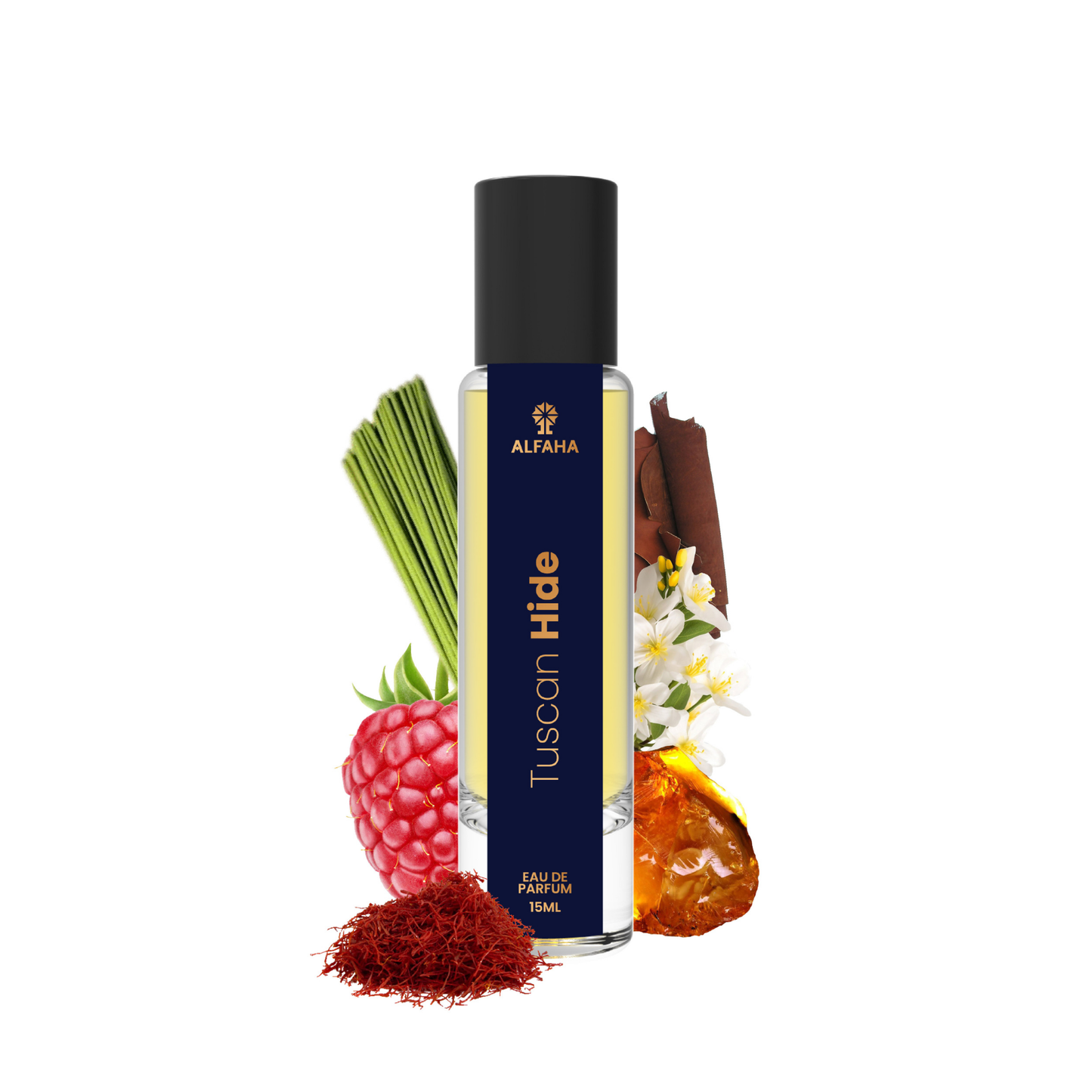 ALFAHA™ Tuscan Hide Eau De Parfum 50ml bottle – a commanding fragrance with leathery, amber, and suede notes, crafted for the confident professional man.