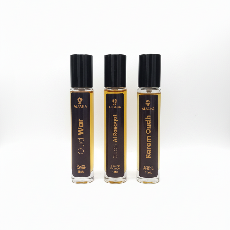 Oud Travel Pack Set Of 3 - Oud War, Oudh Al Rasaqat & Karam Oudh Eau De Parfum - 15ml Each