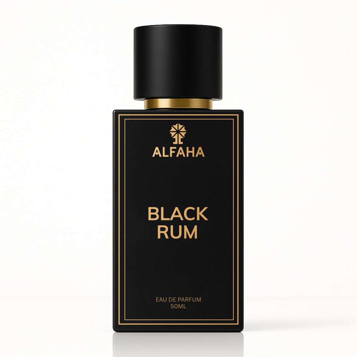 Black Rum by ALFAHA – 50ml men’s perfume bottle, boozy woody Eau de Parfum on white background
