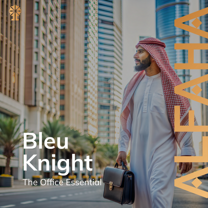 ALFAHA™ Bleu Knight in an office setting – perfect for formal occasions, business meetings, and casual after-work events.