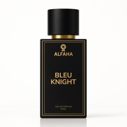 Bleu Knight by ALFAHA – 50ml men’s perfume bottle, citrus woody Eau de Parfum on clean white background