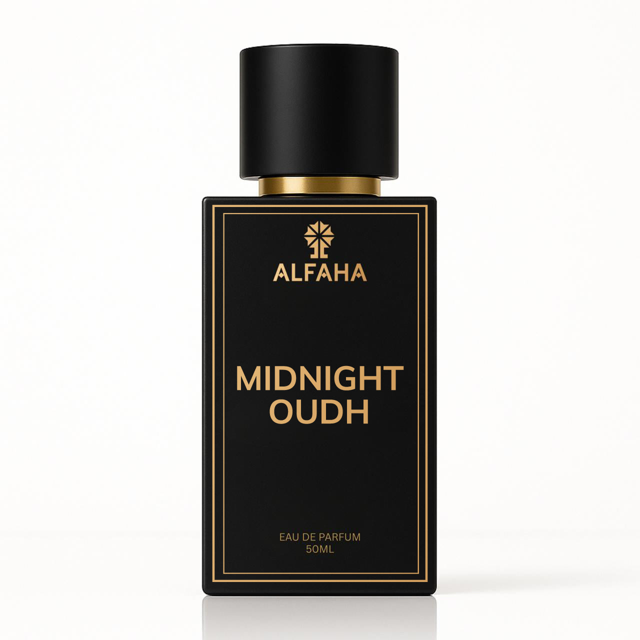 Midnight Oudh by ALFAHA – 50ml unisex perfume bottle, oriental woody Eau de Parfum on white background