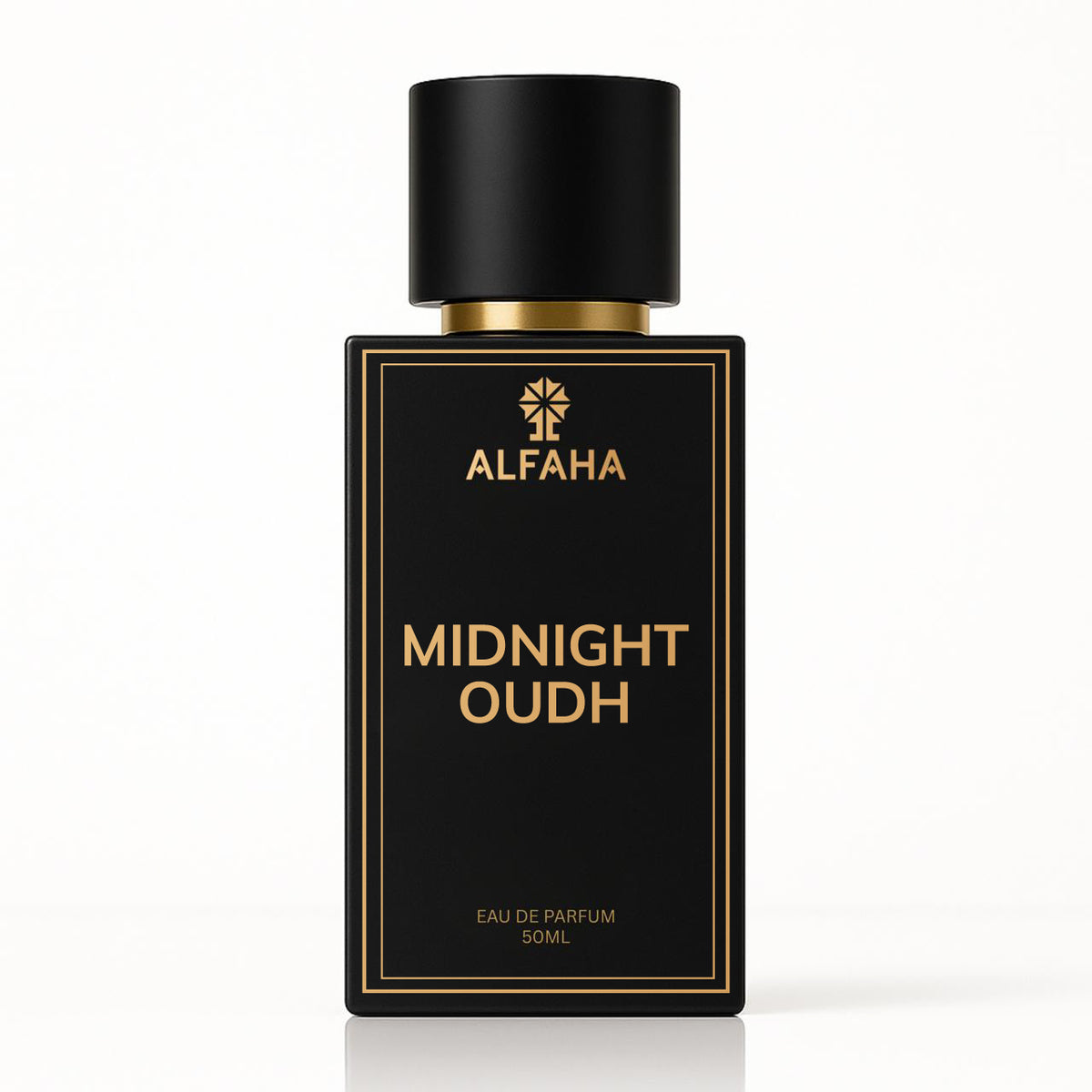Midnight Oudh by ALFAHA – 50ml unisex perfume bottle, oriental woody Eau de Parfum on white background