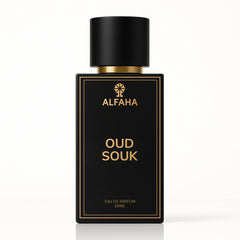Oud Souk by ALFAHA – 50ml unisex perfume bottle, oriental oudh Eau de Parfum on white background