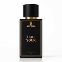 Oud Souk by ALFAHA – 50ml unisex perfume bottle, oriental oudh Eau de Parfum on white background