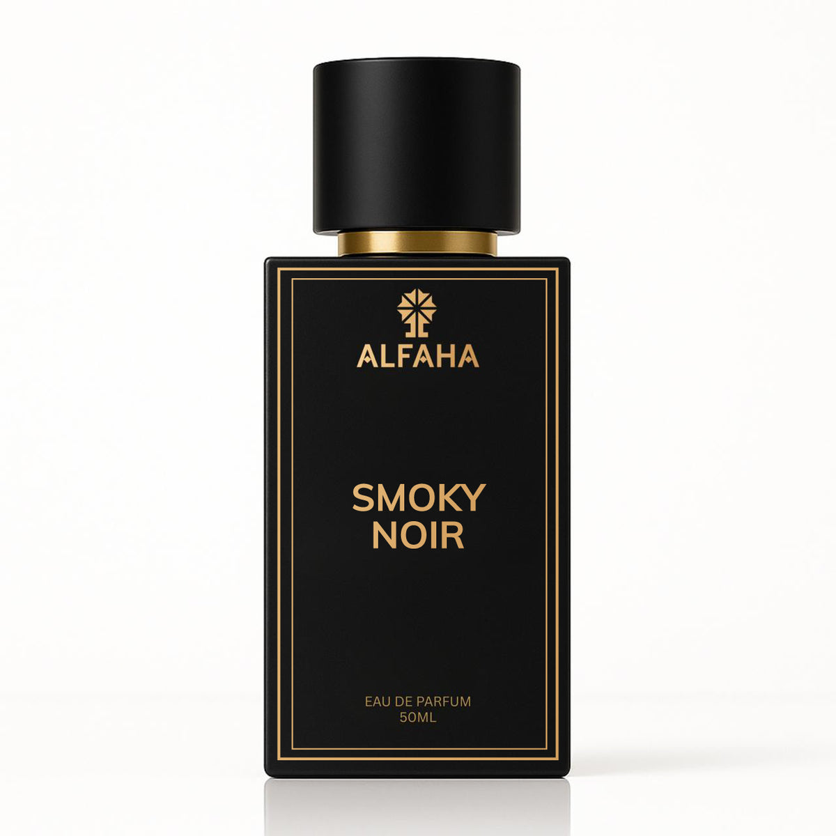 Smoky Noir by ALFAHA – 50ml men's perfume bottle, smoky ambery Eau de Parfum on white background