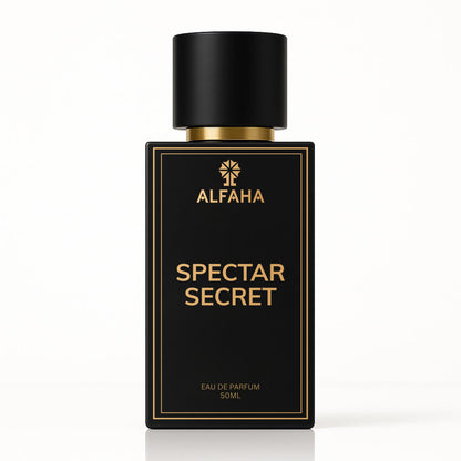 Spectar Secret by ALFAHA – 50ml men's perfume bottle, musky woody Eau de Parfum on white background