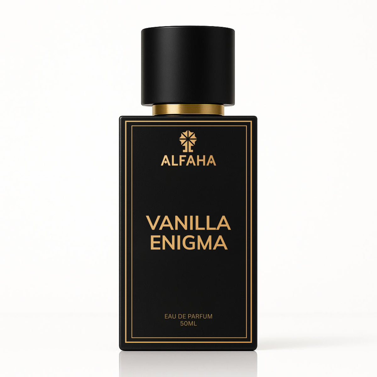 Vanilla Enigma by ALFAHA – 50ml men’s perfume bottle, sweet woody Eau de Parfum on white background