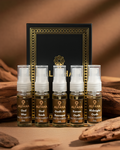 Oud Collection Set Of 5 - Oud War, Oud Souk, Oudh al Rasaqat, Midnight Oudh & Karam Oudh Eau De Parfum - 5ml Each
